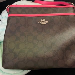 Brown and hot pink Coach crossbody